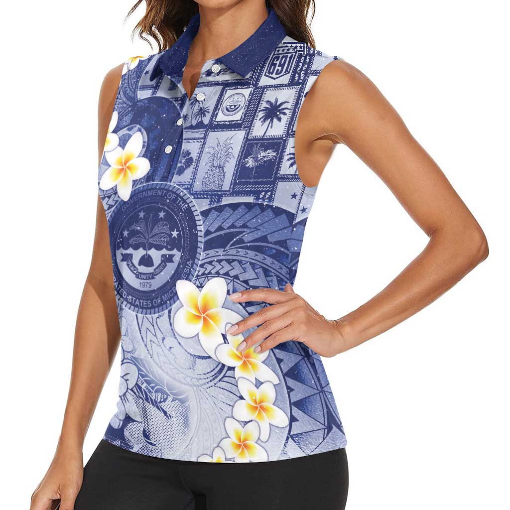 Federated States Of Micronesia Christmas Women Sleeveless Polo Shirt Retro Style Dark Version - Polynesian Pride