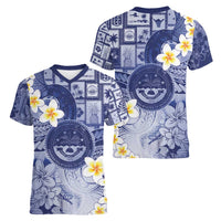 Federated States Of Micronesia Christmas Women V-Neck T-Shirt Retro Style Dark Version - Polynesian Pride