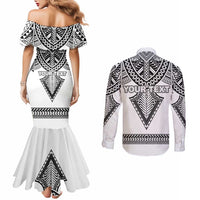 Personalised Melanesian Brotherhood Couples Matching Mermaid Dress and Long Sleeve Button Shirt With Tribal Pattern - Polynesian Pride