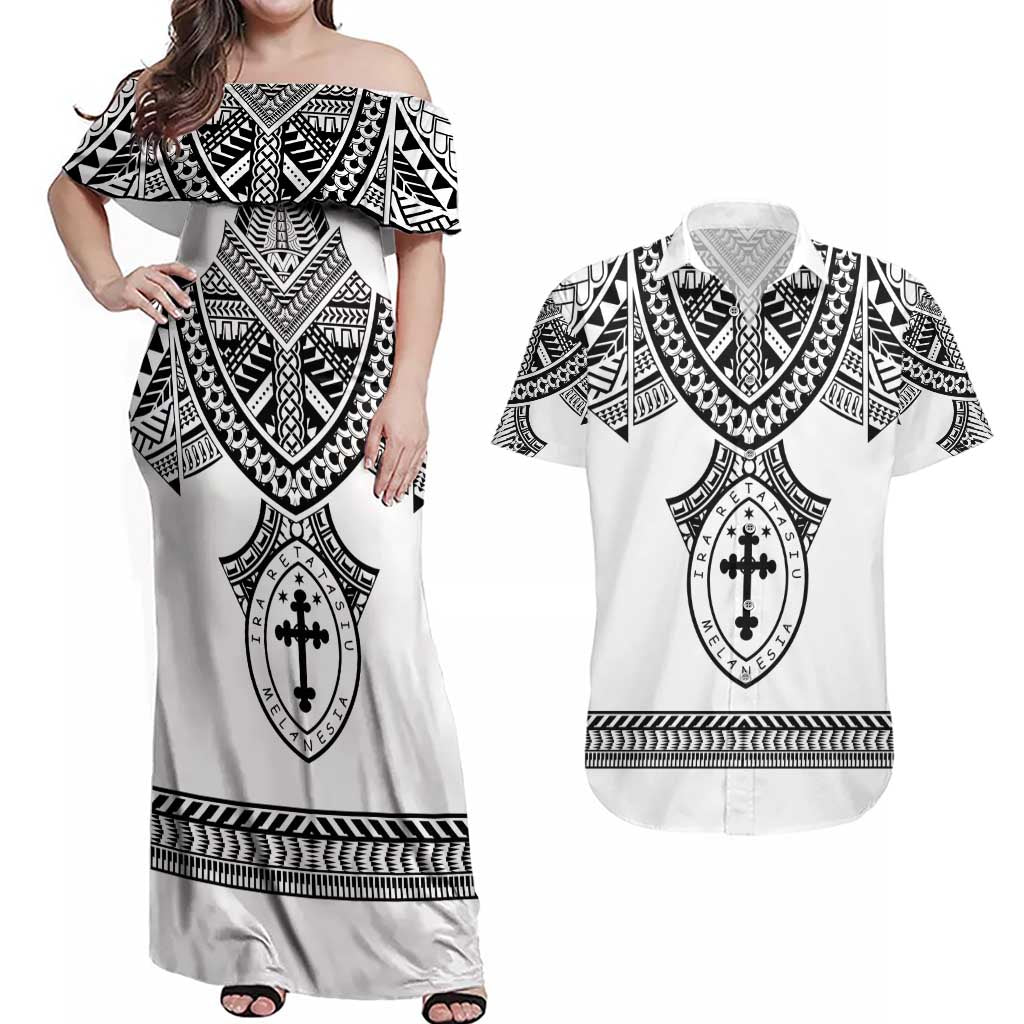 Personalised Melanesian Brotherhood Couples Matching Off Shoulder Maxi Dress and Hawaiian Shirt With Tribal Pattern - Polynesian Pride