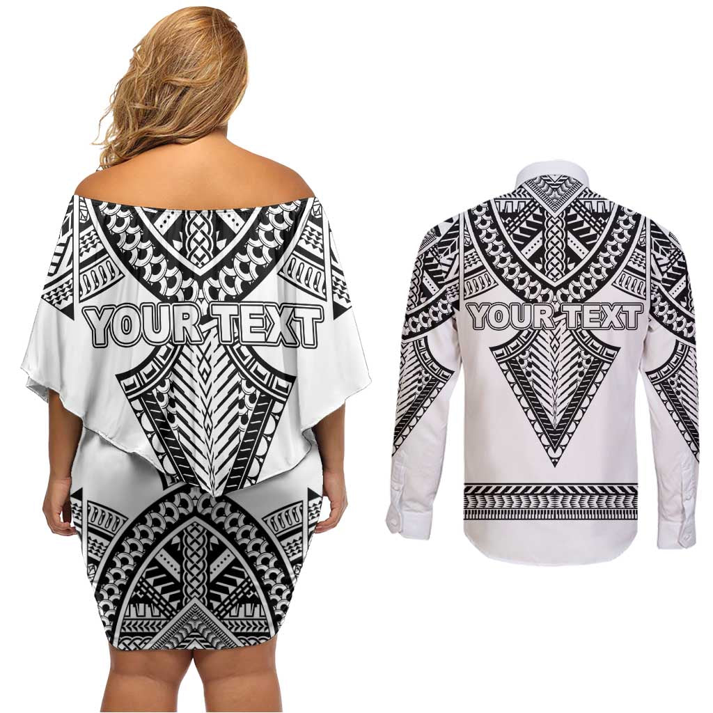 Personalised Melanesian Brotherhood Couples Matching Off Shoulder Short Dress and Long Sleeve Button Shirt With Tribal Pattern - Polynesian Pride