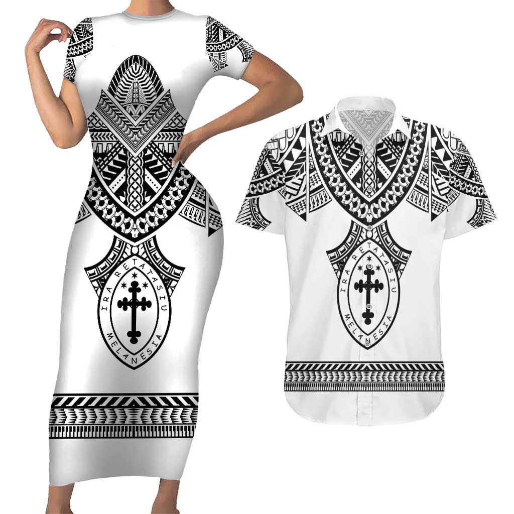 Personalised Melanesian Brotherhood Couples Matching Short Sleeve Bodycon Dress and Hawaiian Shirt With Tribal Pattern - Polynesian Pride