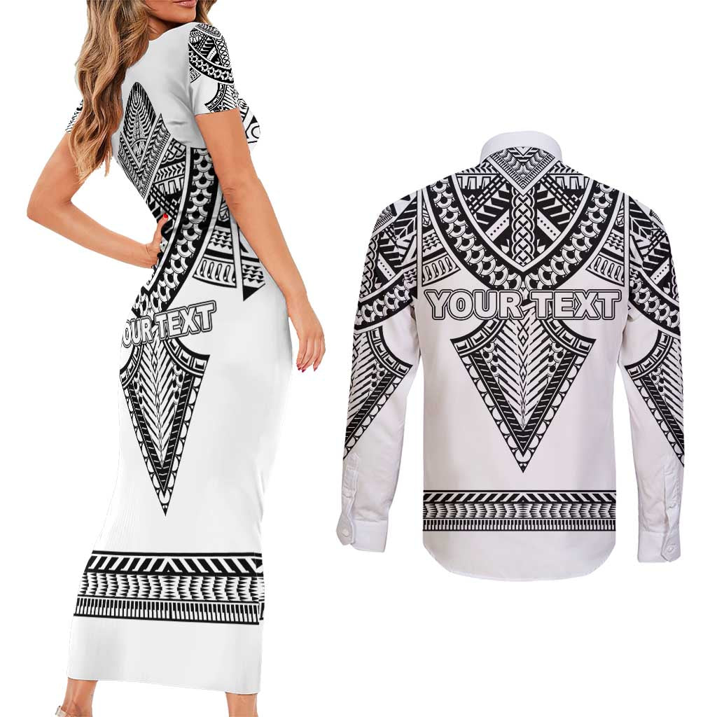 Personalised Melanesian Brotherhood Couples Matching Short Sleeve Bodycon Dress and Long Sleeve Button Shirt With Tribal Pattern - Polynesian Pride