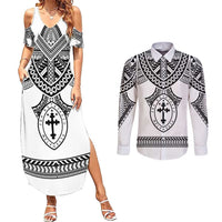 Personalised Melanesian Brotherhood Couples Matching Summer Maxi Dress and Long Sleeve Button Shirt With Tribal Pattern - Polynesian Pride