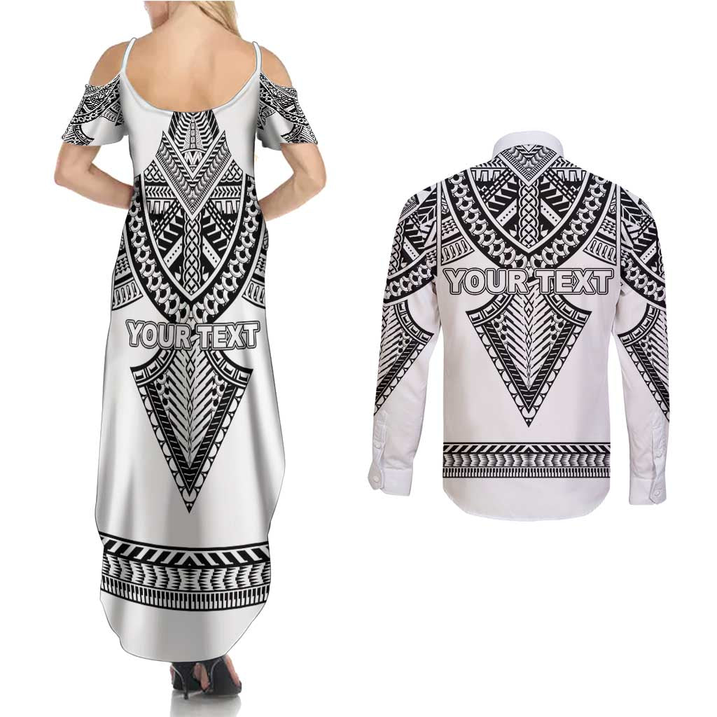 Personalised Melanesian Brotherhood Couples Matching Summer Maxi Dress and Long Sleeve Button Shirt With Tribal Pattern - Polynesian Pride