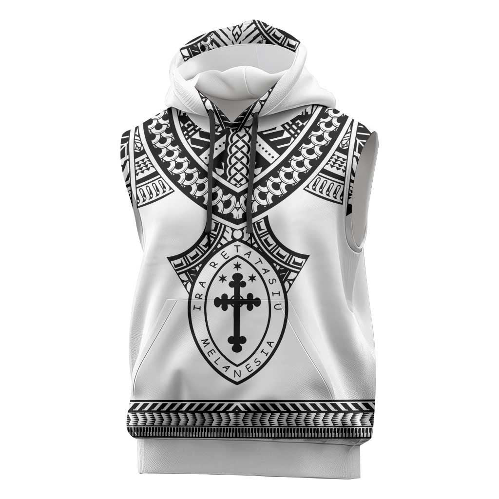 Personalised Melanesian Brotherhood Sleeveless Hoodie With Tribal Pattern LT05 White - Polynesian Pride