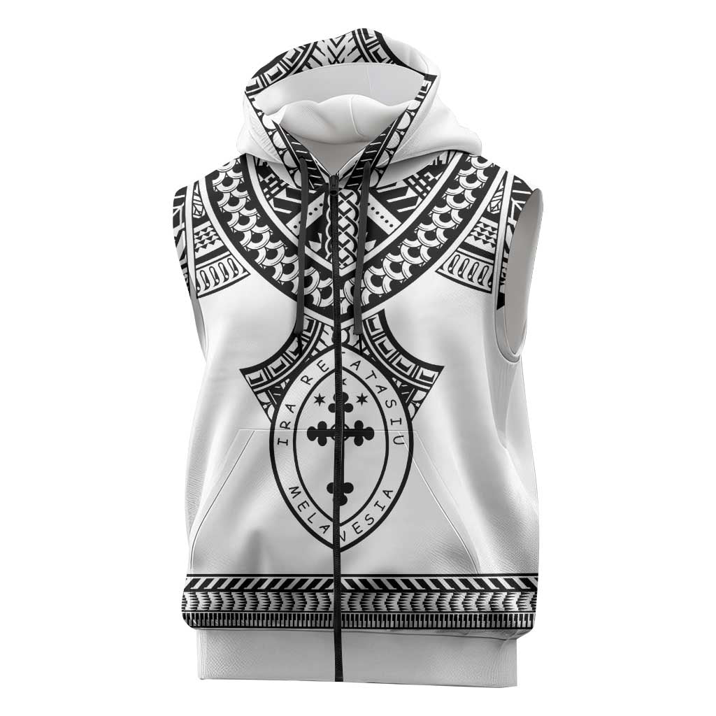 Personalised Melanesian Brotherhood Sleeveless Zip Hoodie With Tribal Pattern LT05 White - Polynesian Pride