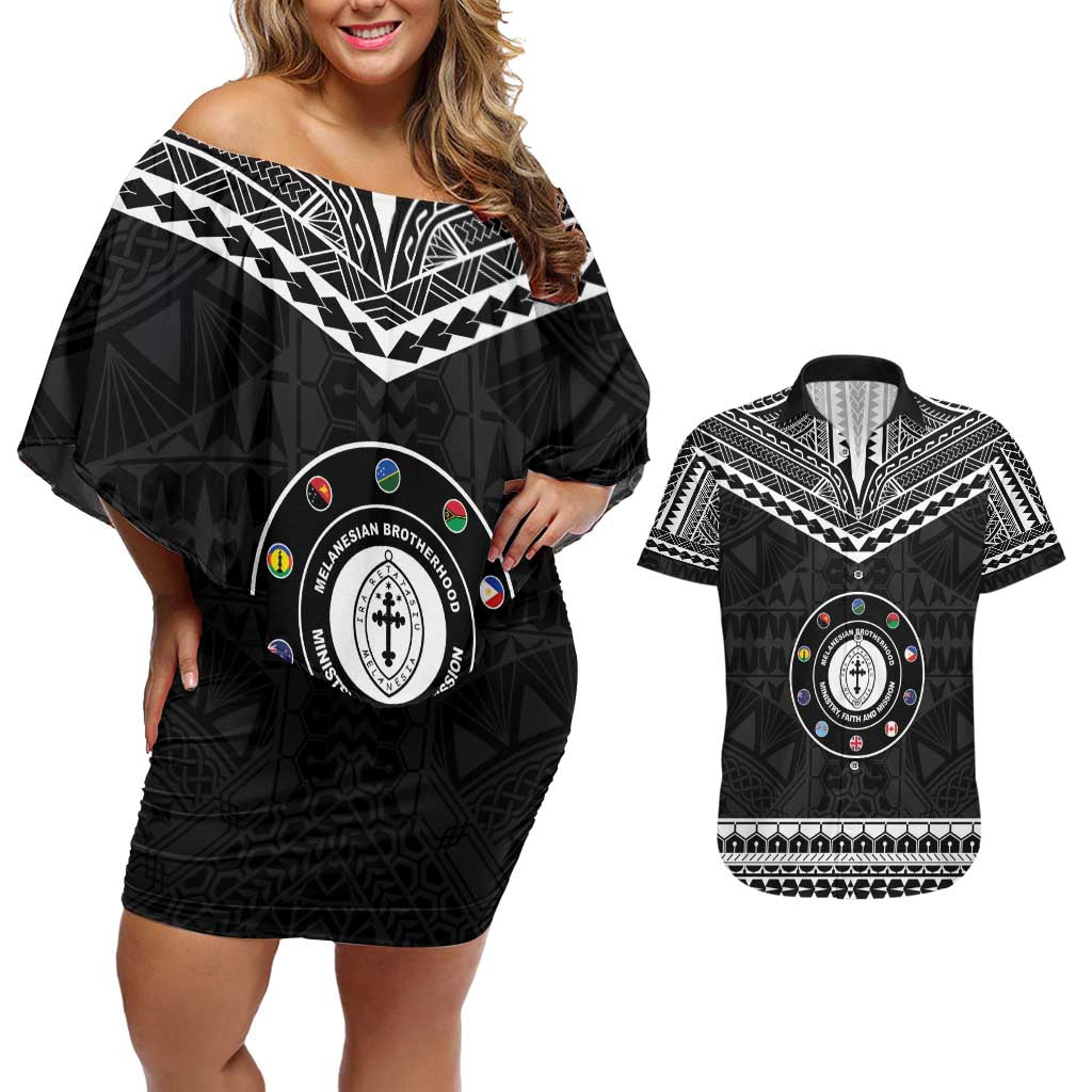 Personalised Melanesian Brotherhood Couples Matching Off Shoulder Short Dress and Hawaiian Shirt Ministry Faith And Mission - Polynesian Pride