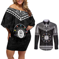 Personalised Melanesian Brotherhood Couples Matching Off Shoulder Short Dress and Long Sleeve Button Shirt Ministry Faith And Mission - Polynesian Pride
