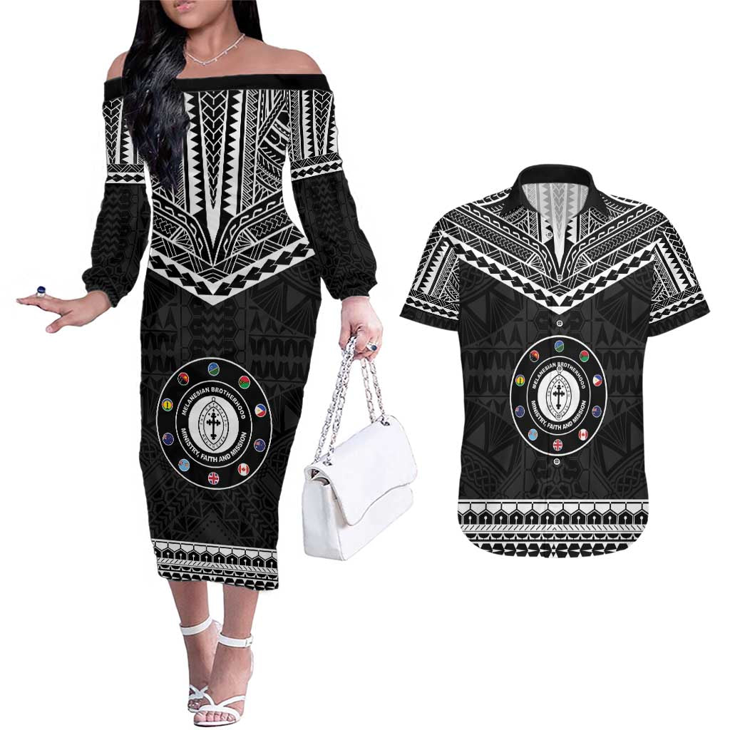 Personalised Melanesian Brotherhood Couples Matching Off The Shoulder Long Sleeve Dress and Hawaiian Shirt Ministry Faith And Mission - Polynesian Pride