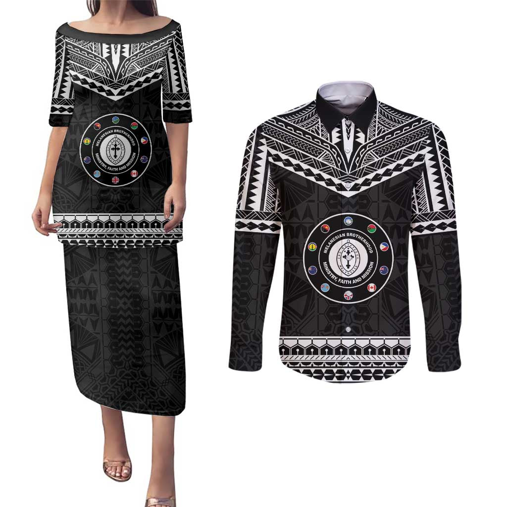 Personalised Melanesian Brotherhood Couples Matching Puletasi and Long Sleeve Button Shirt Ministry Faith And Mission - Polynesian Pride