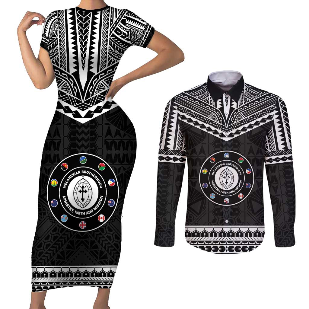 Personalised Melanesian Brotherhood Couples Matching Short Sleeve Bodycon Dress and Long Sleeve Button Shirt Ministry Faith And Mission - Polynesian Pride