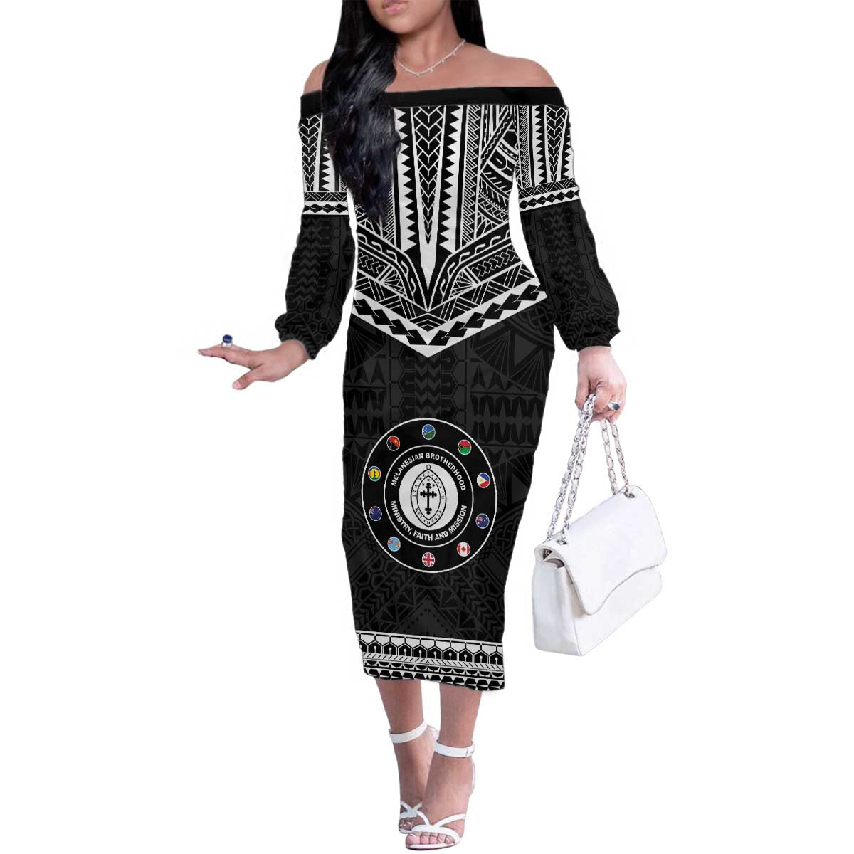 Personalised Melanesian Brotherhood Family Matching Off The Shoulder Long Sleeve Dress and Hawaiian Shirt Ministry Faith And Mission - Polynesian Pride