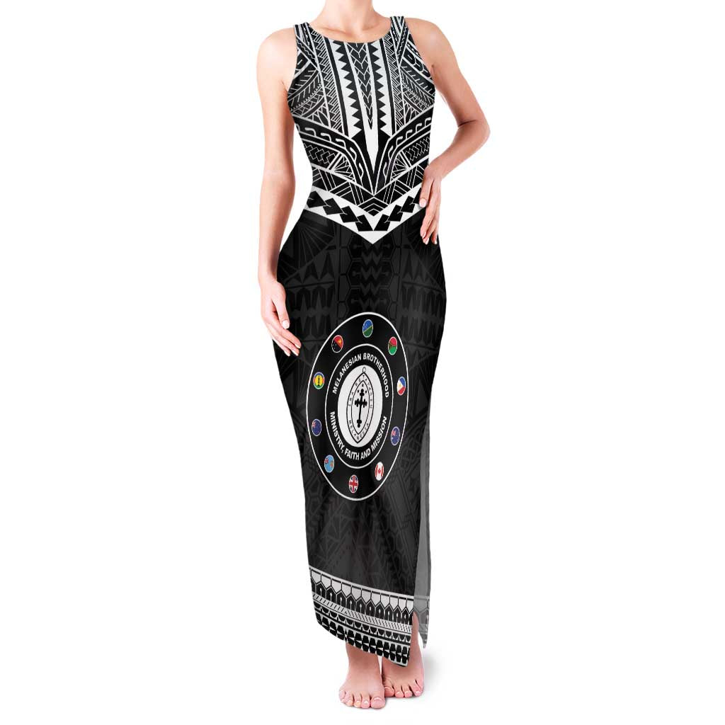 Personalised Melanesian Brotherhood Family Matching Tank Maxi Dress and Hawaiian Shirt Ministry Faith And Mission LT05 Mom's Dress Black - Polynesian Pride