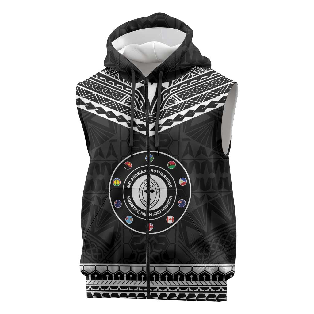 Personalised Melanesian Brotherhood Sleeveless Zip Hoodie Ministry Faith And Mission LT05 Black - Polynesian Pride