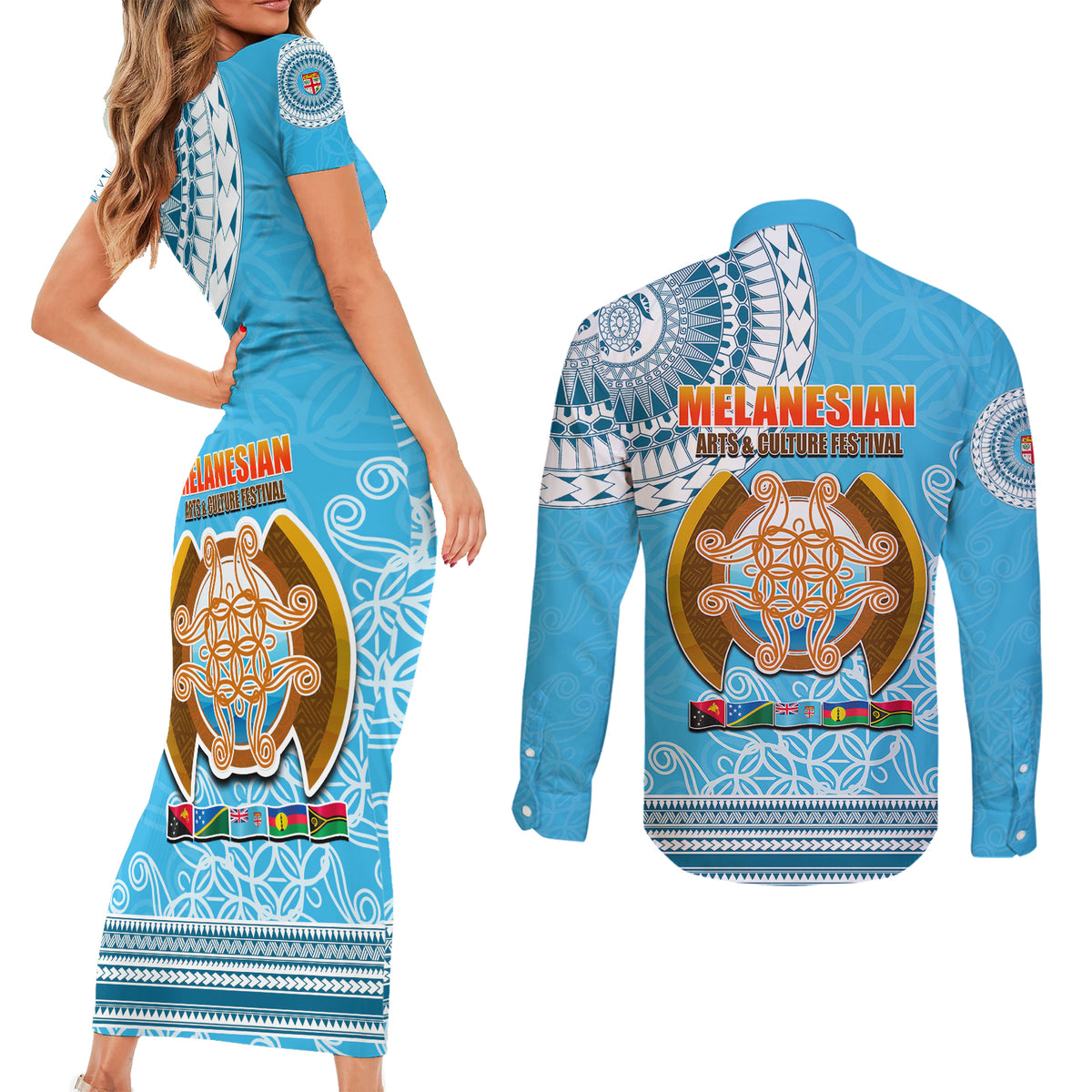 Fiji Couples Matching Short Sleeve Bodycon Dress and Long Sleeve Button Shirts Melanesian Festival 2023 LT6 - Polynesian Pride