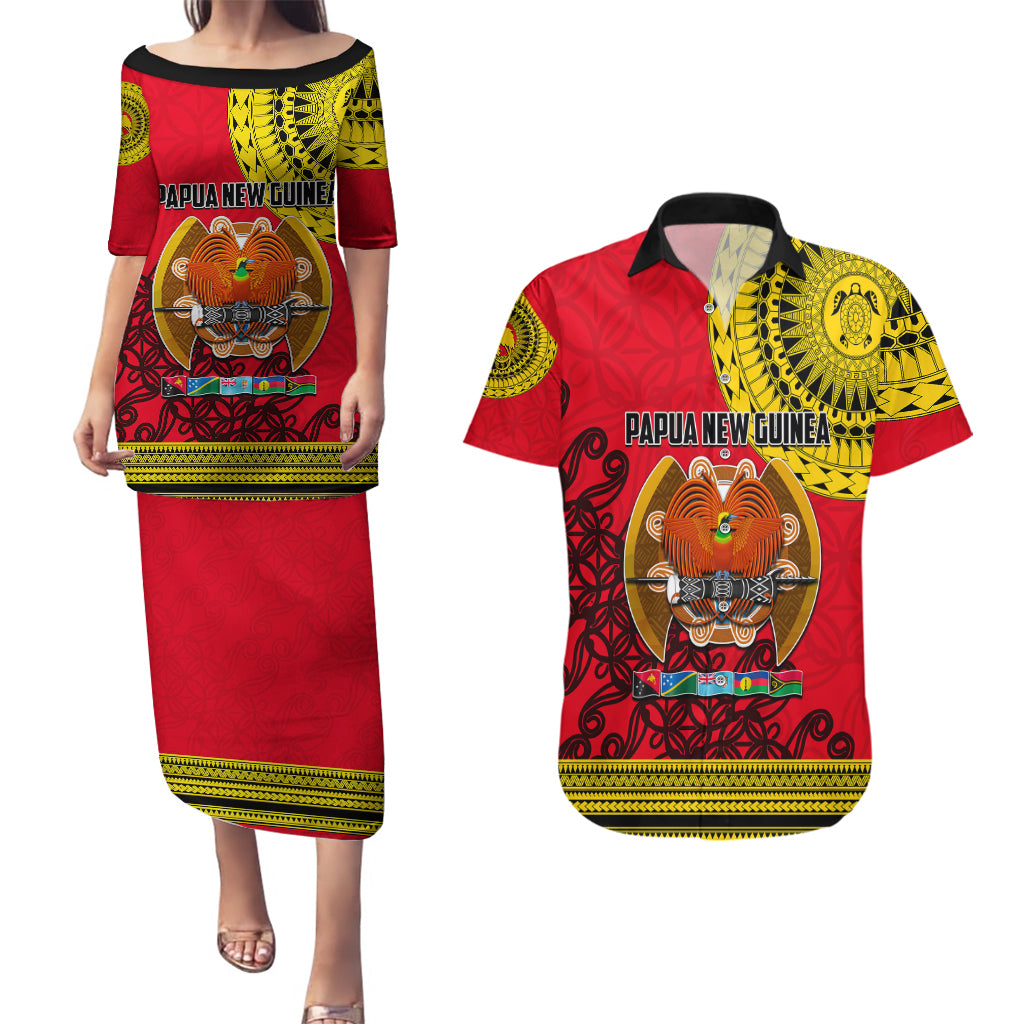 Papua New Guinea Couples Matching Puletasi Dress and Hawaiian Shirt Melanesian Festival 2023 LT6 Red - Polynesian Pride