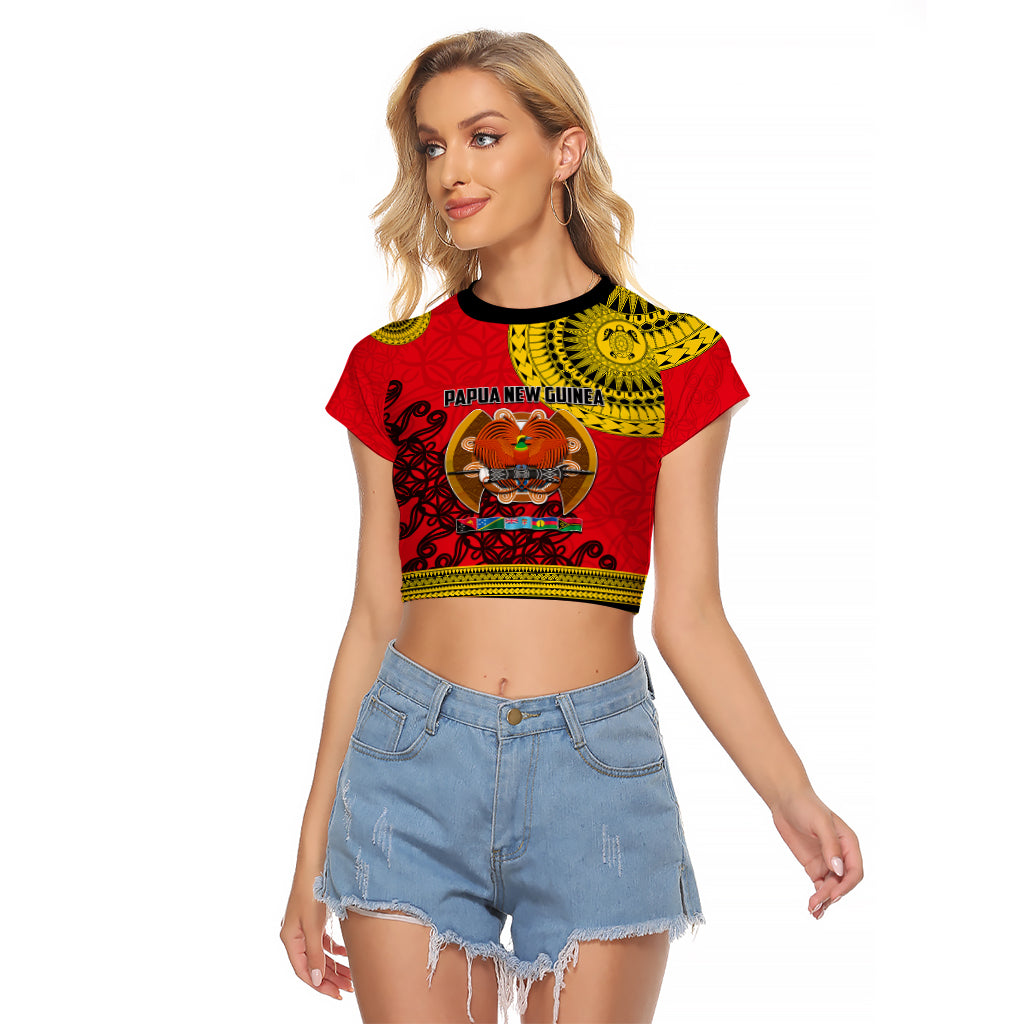 Papua New Guinea Raglan Cropped T Shirt Melanesian Festival 2023 LT6 Female Red - Polynesian Pride