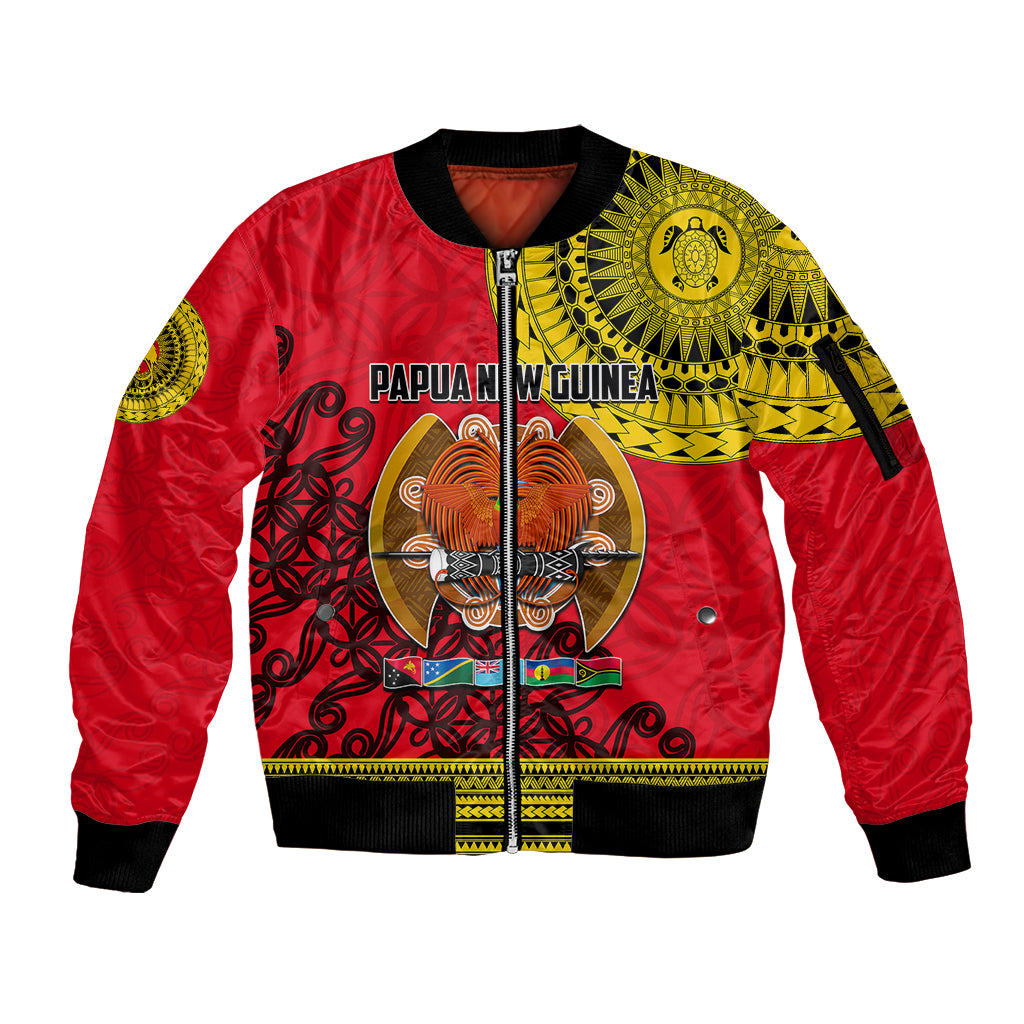 Papua New Guinea Sleeve Zip Bomber Jacket Melanesian Festival 2023 LT6 Unisex Red - Polynesian Pride