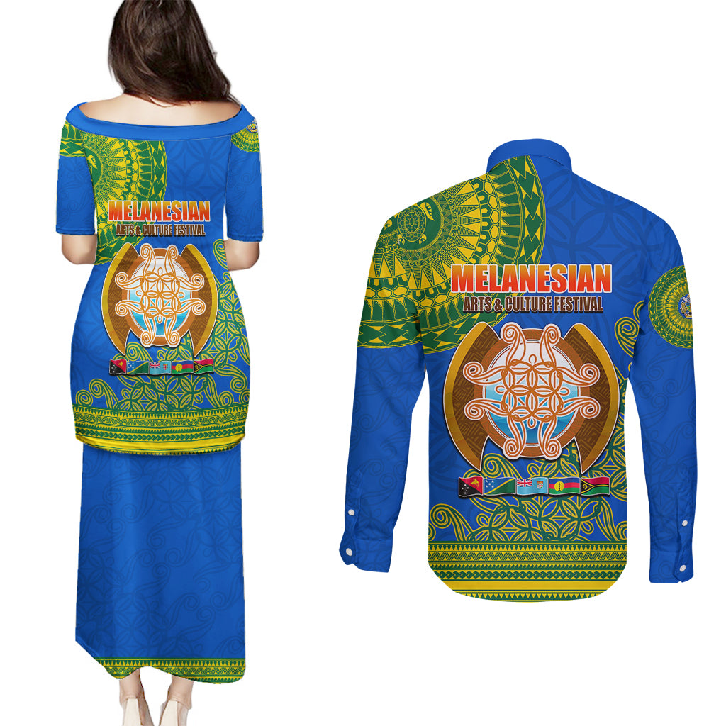 Solomon Islands Couples Matching Puletasi Dress and Long Sleeve Button Shirts Melanesian Festival 2023 LT6 - Polynesian Pride