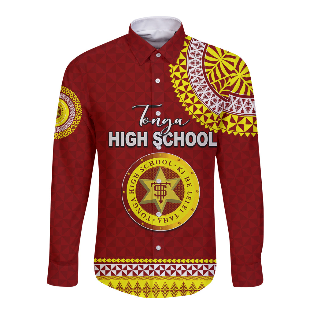 Tonga School Tonga High School Long Sleeve Button Shirt Tribal Pattern LT6 Unisex Maroon - Polynesian Pride