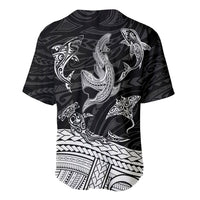 Polynesian Tribal Baseball Jersey with Sharks Tattoo White LT6 - Polynesian Pride