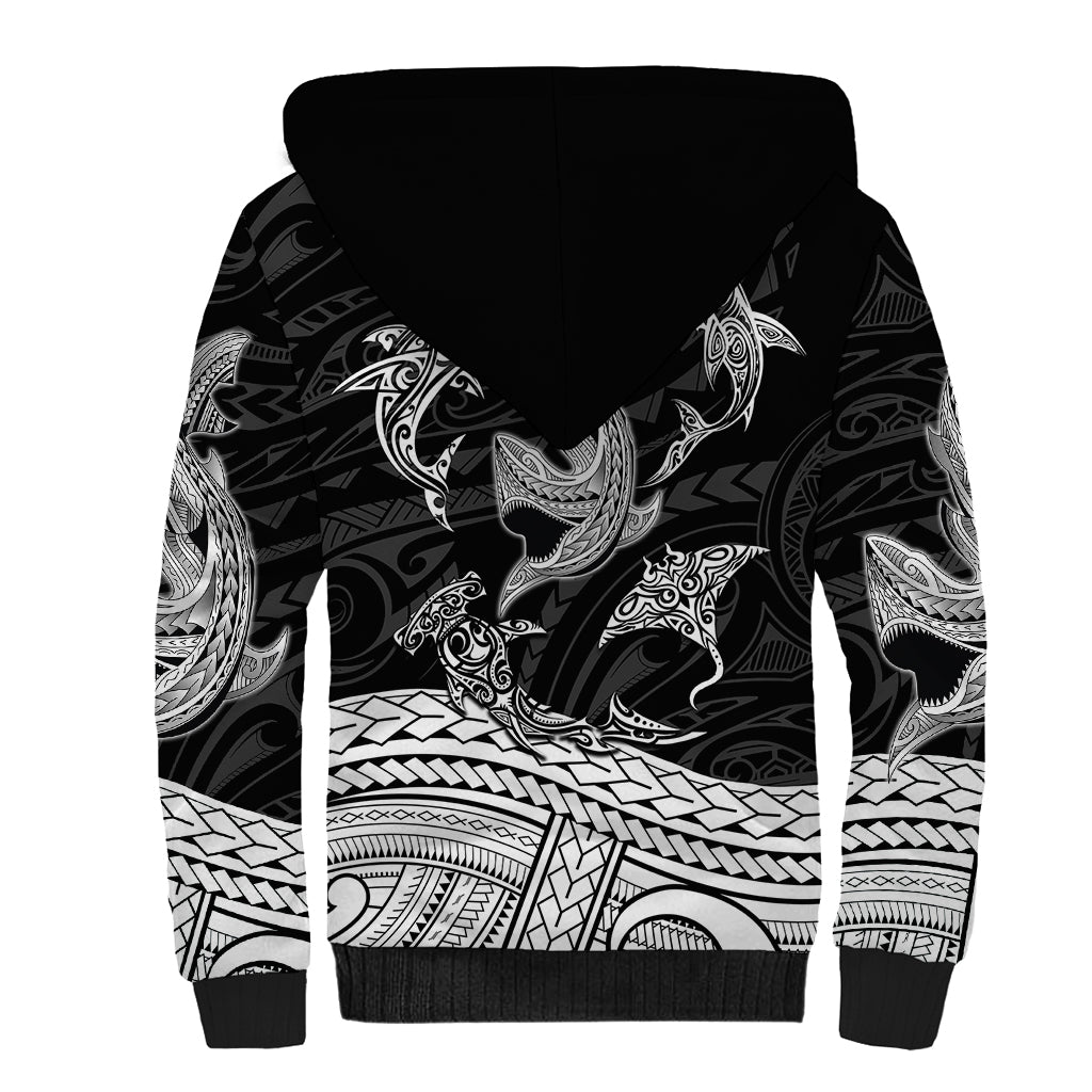 Polynesian Tribal Sherpa Hoodie with Sharks Tattoo White LT6 - Polynesian Pride