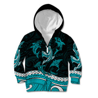 Polynesian Tribal Kid Hoodie with Sharks Tattoo Green LT6 Zip Hoodie Green - Polynesian Pride