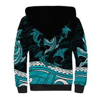 Polynesian Tribal Sherpa Hoodie with Sharks Tattoo Green LT6 - Polynesian Pride