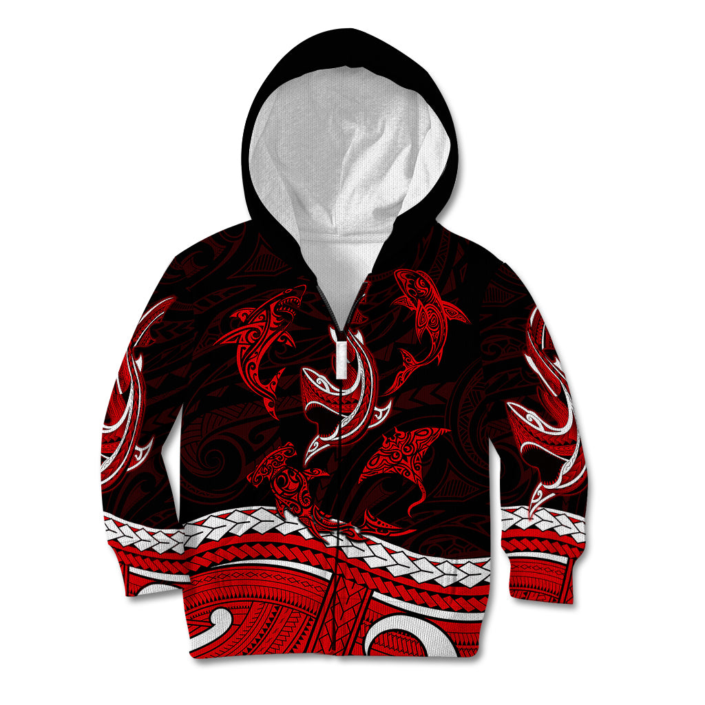 Polynesian Tribal Kid Hoodie with Sharks Tattoo Red LT6 Zip Hoodie Red - Polynesian Pride
