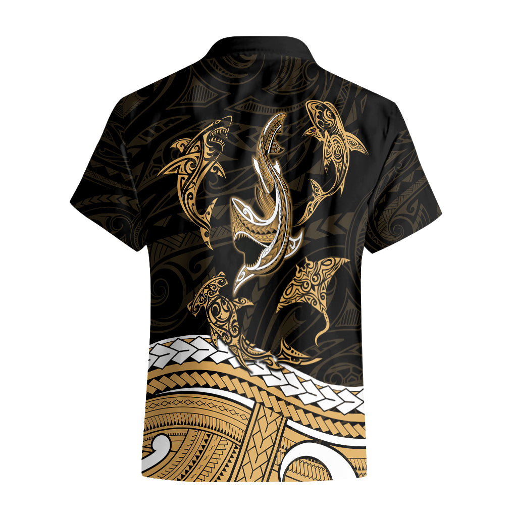 Polynesian Tribal Hawaiian Shirt with Sharks Tattoo Gold LT6 - Polynesian Pride