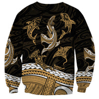 Polynesian Tribal Sweatshirt with Sharks Tattoo Gold LT6 - Polynesian Pride