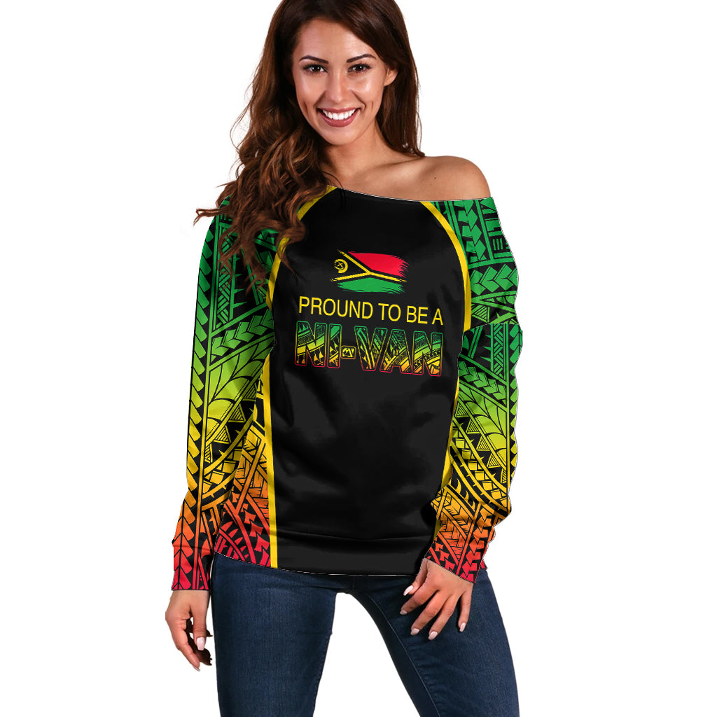 Custom Vanuatu Off Shoulder Sweater Pround To Be A Ni-Van LT6 Women Black - Polynesian Pride