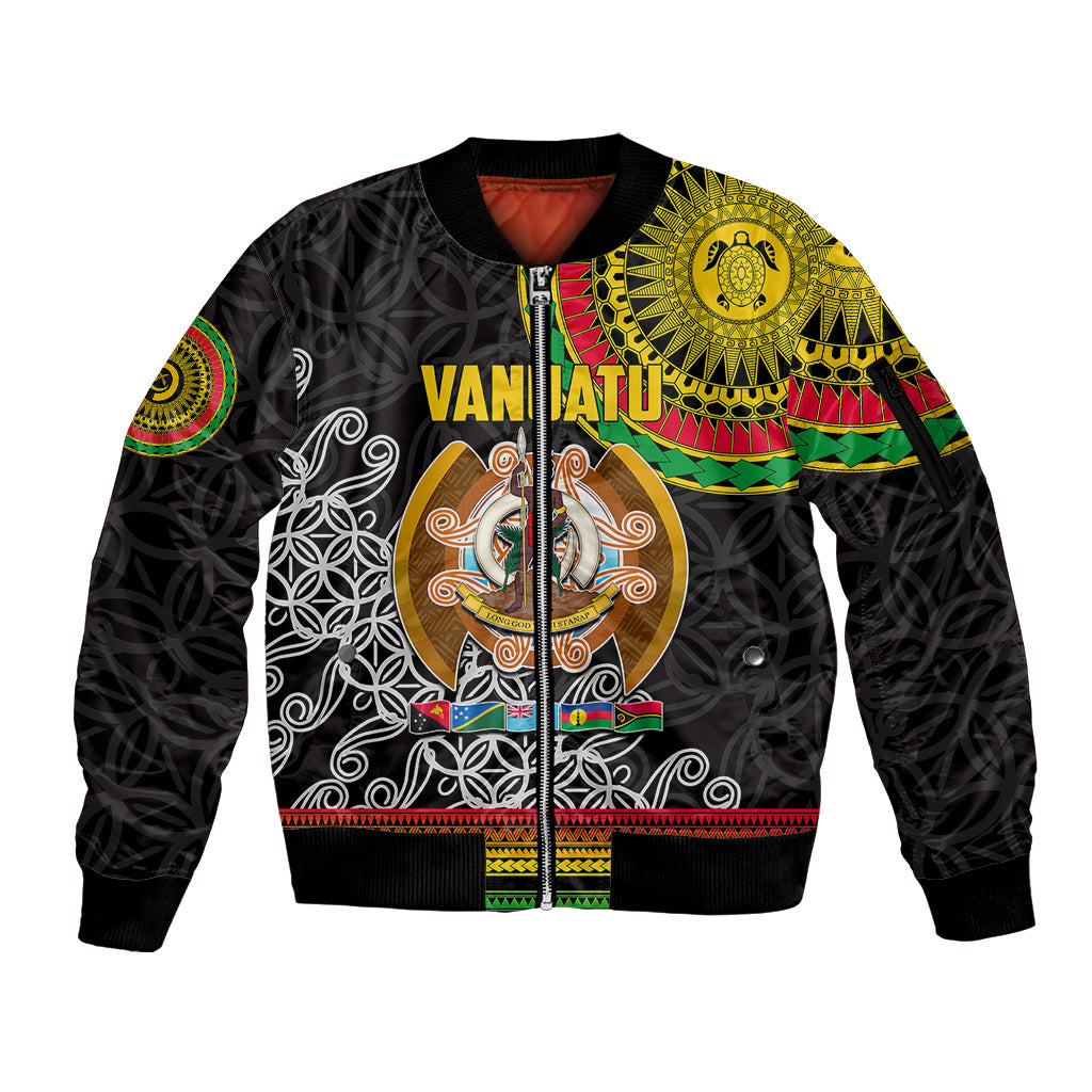 Vanuatu Sleeve Zip Bomber Jacket Melanesian Festival LT6 Unisex Black - Polynesian Pride