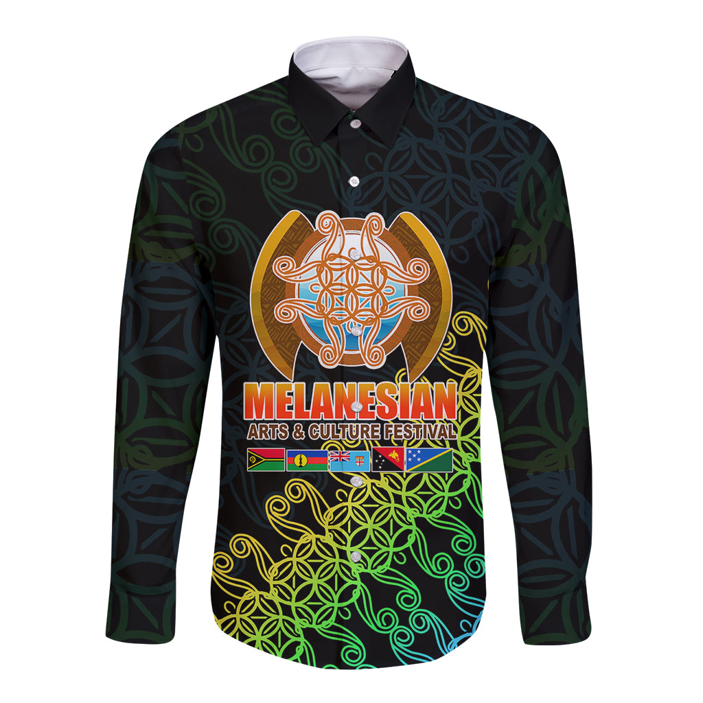 Melanesian Festival 2023 Long Sleeve Button Shirt Fest'Napuan Black Style LT6 Unisex Black - Polynesian Pride