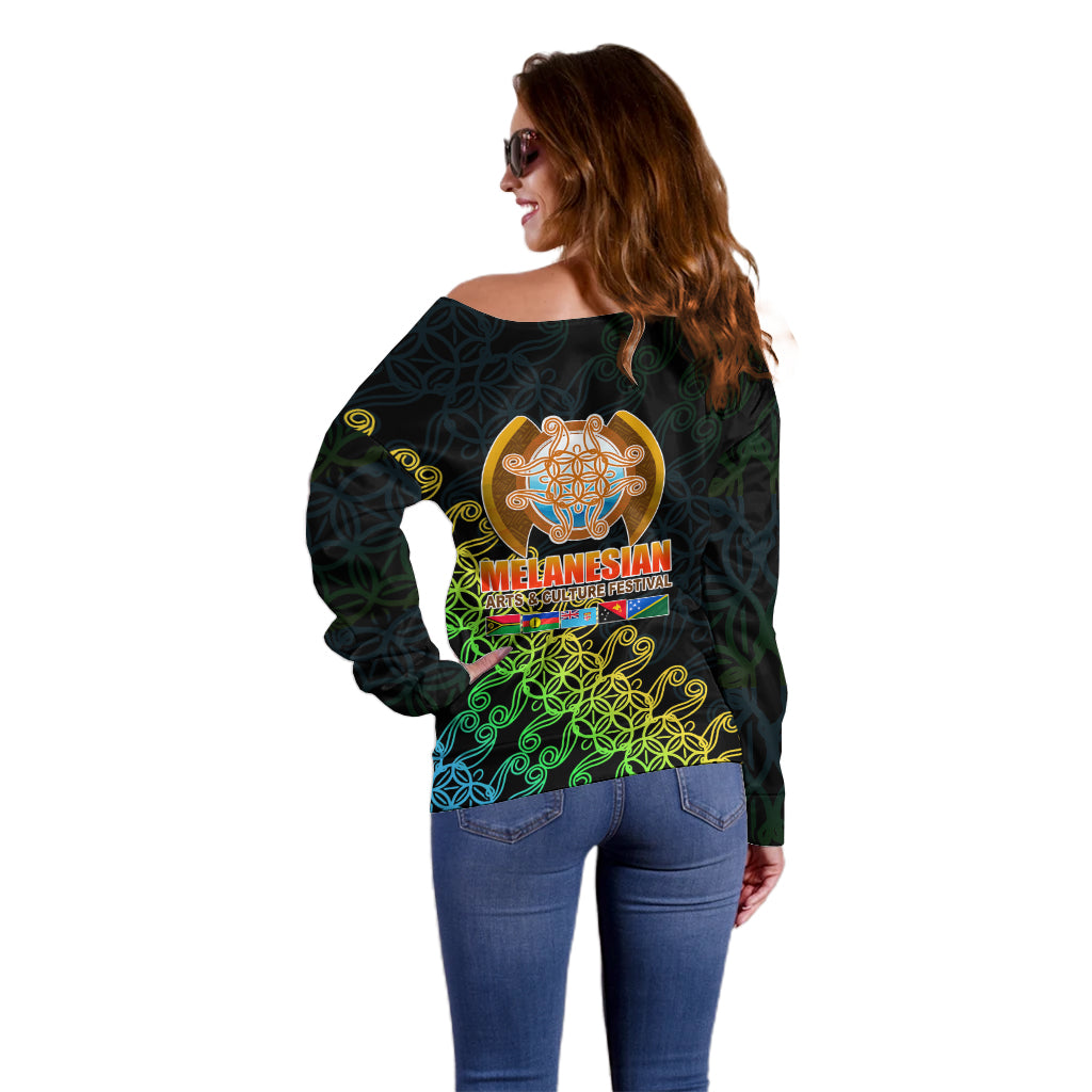 Melanesian Festival 2023 Off Shoulder Sweater Fest'Napuan Black Style LT6 - Polynesian Pride