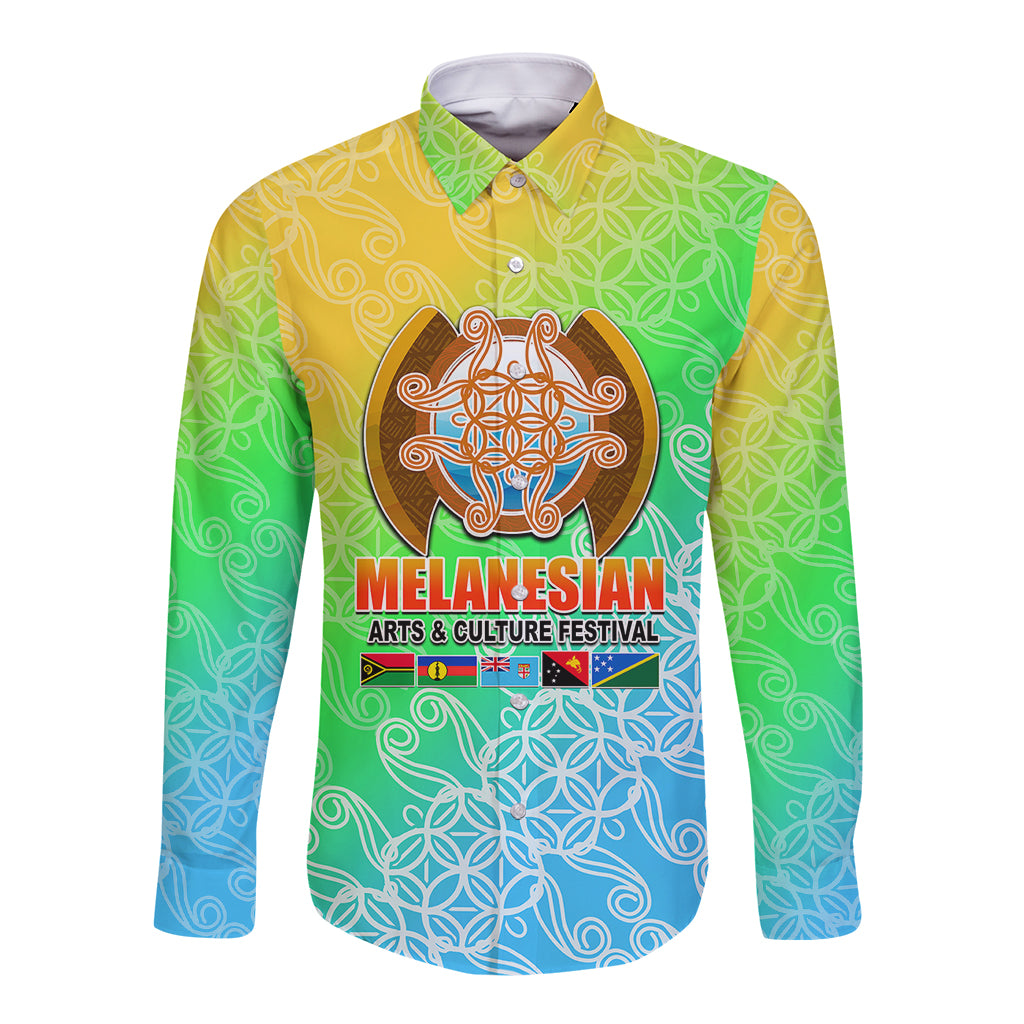 Melanesian Festival 2023 Long Sleeve Button Shirt Fest'Napuan Colorful Style LT6 Unisex Green - Polynesian Pride