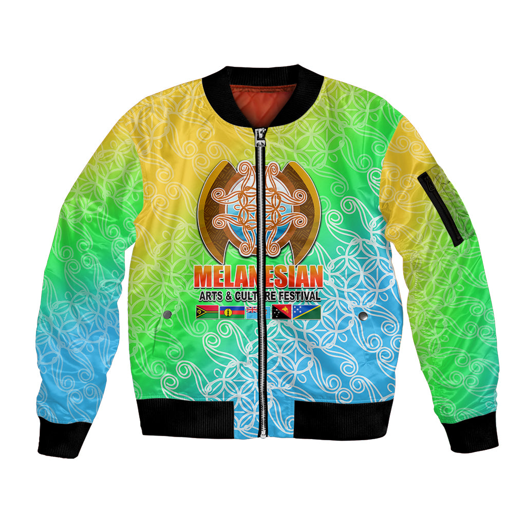 Melanesian Festival 2023 Sleeve Zip Bomber Jacket Fest'Napuan Colorful Style LT6 Unisex Green - Polynesian Pride