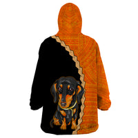 Custom Dachshund Dog Wearable Blanket Hoodie With Polynesian Tribal Tattoo LT6 - Polynesian Pride