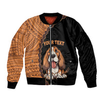 Custom Basset Hound Dog Bomber Jacket With Polynesian Tribal Tattoo LT6 Unisex Black - Polynesian Pride