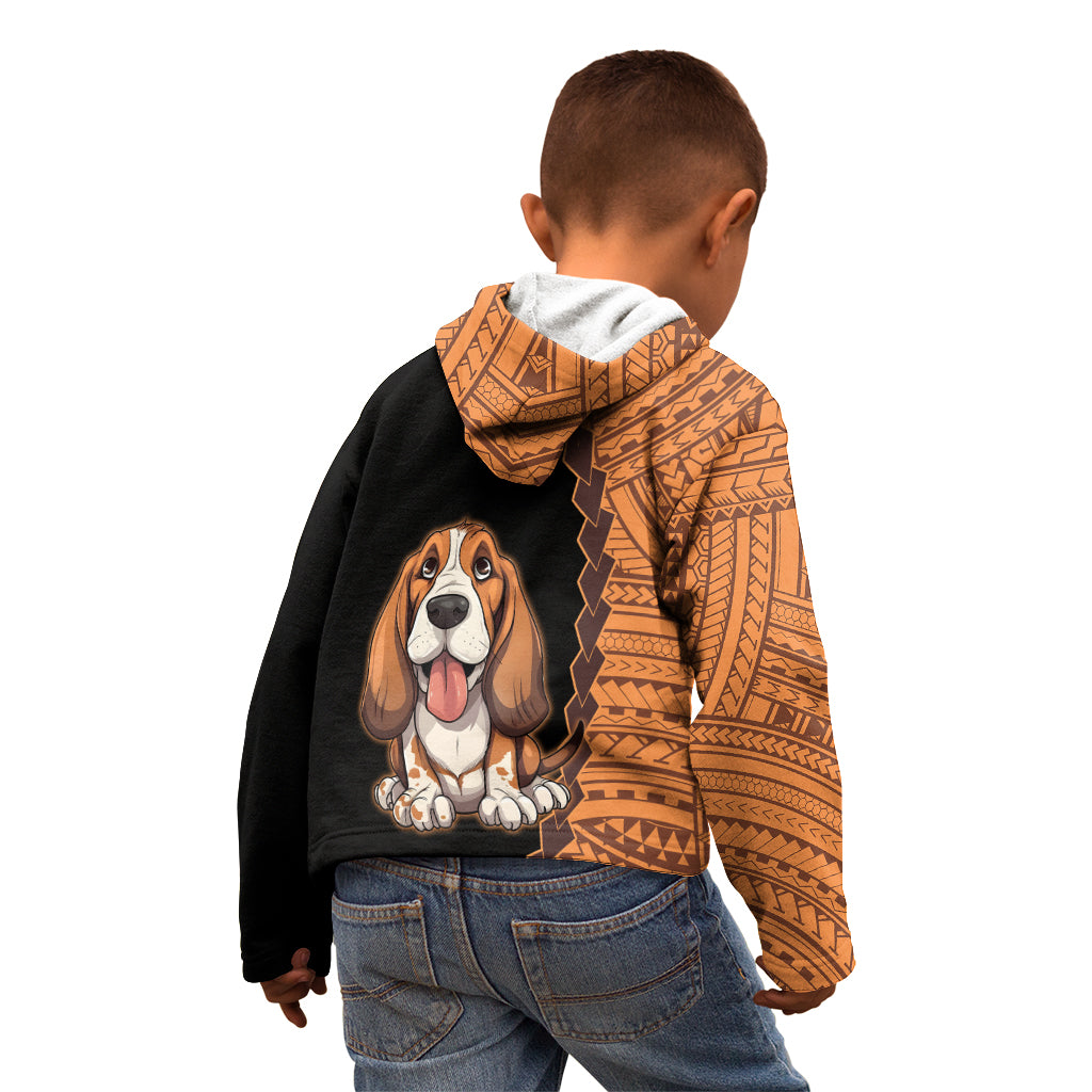 Custom Basset Hound Dog Kid Hoodie With Polynesian Tribal Tattoo LT6 - Polynesian Pride