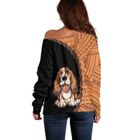 Custom Basset Hound Dog Off Shoulder Sweater With Polynesian Tribal Tattoo LT6 - Polynesian Pride