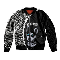 Custom Husky Dog Sleeve Zip Bomber Jacket With Polynesian Tribal Tattoo LT6 Unisex Black - Polynesian Pride