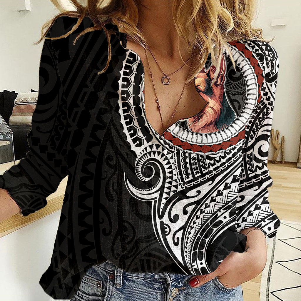 Polynesian German Shepherd Dog Women Casual Shirt Dog In My Heart LT6 Female Black - Polynesian Pride