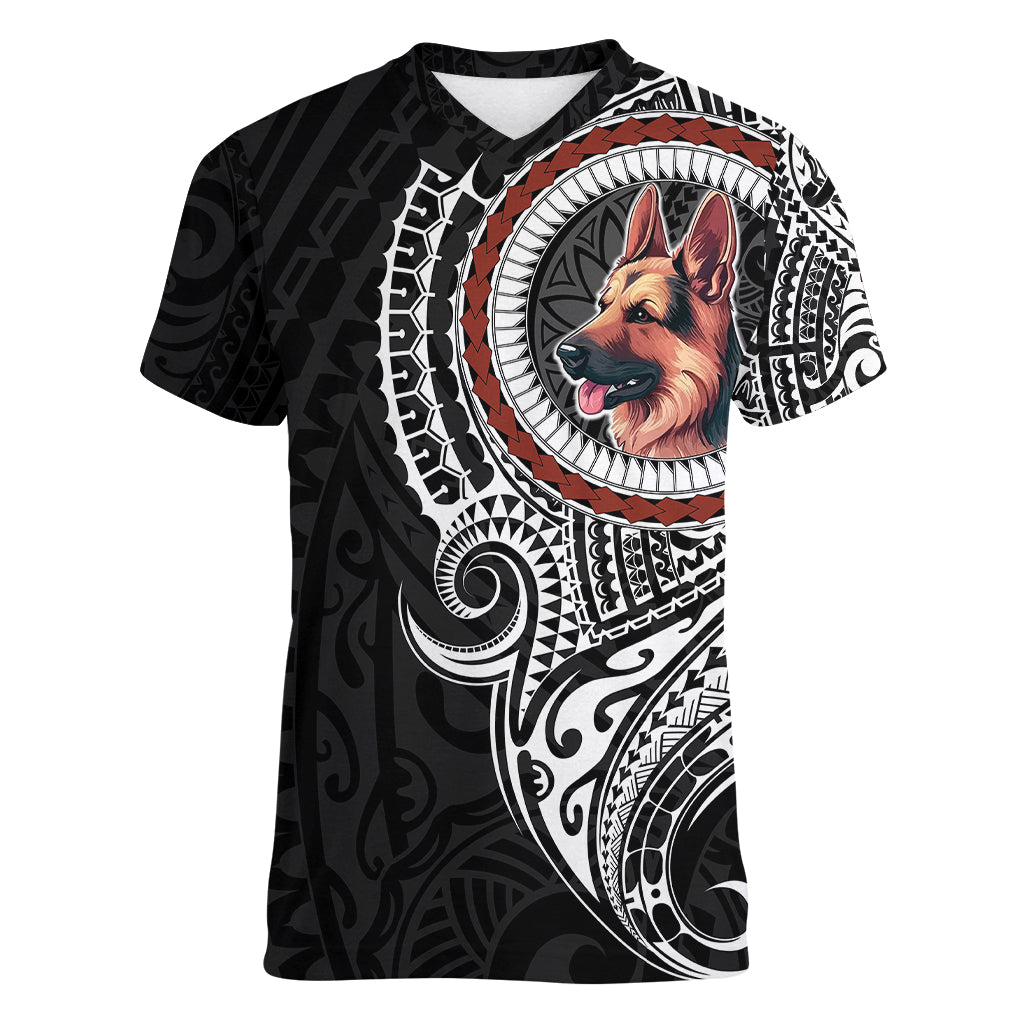 Polynesian German Shepherd Dog Women V Neck T Shirt Dog In My Heart LT6 Female Black - Polynesian Pride