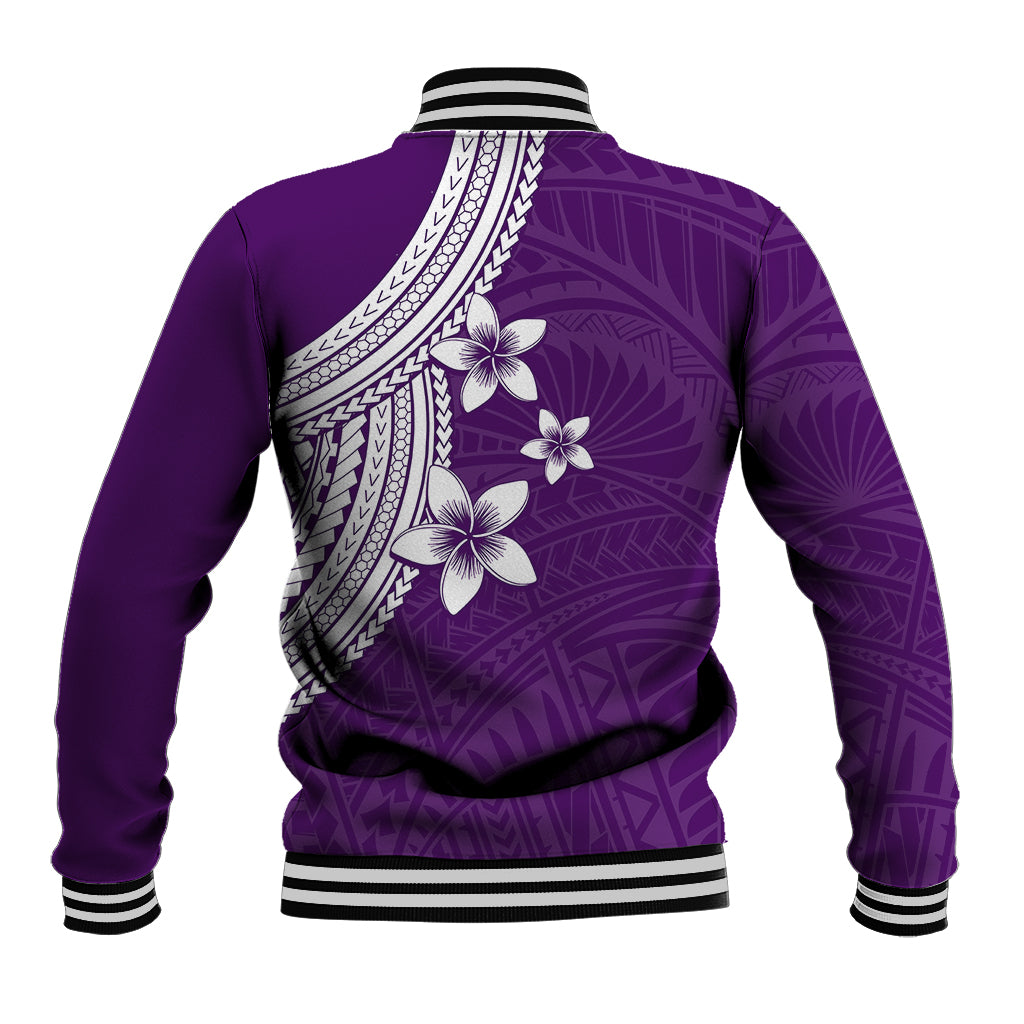 Polynesian Baseball Jacket With Plumeria Flower Purple LT6 - Polynesian Pride