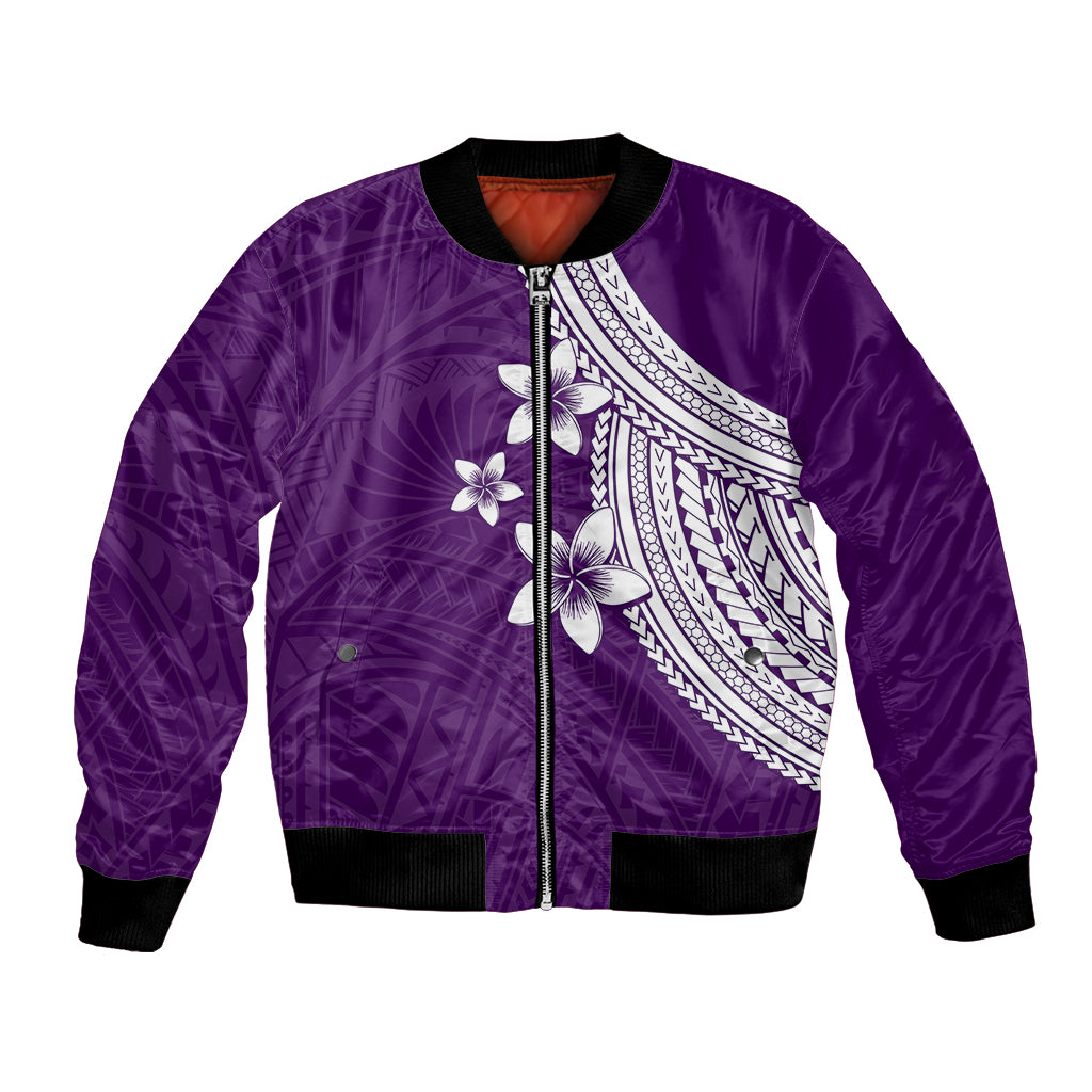 Polynesian Bomber Jacket With Plumeria Flower Purple LT6 Unisex Purple - Polynesian Pride