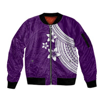 Polynesian Sleeve Zip Bomber Jacket With Plumeria Flower Purple LT6 Unisex Purple - Polynesian Pride