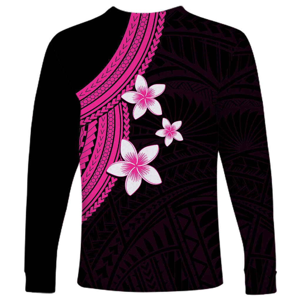 Polynesian Long Sleeve Shirt With Plumeria Flower Pink LT6 - Polynesian Pride