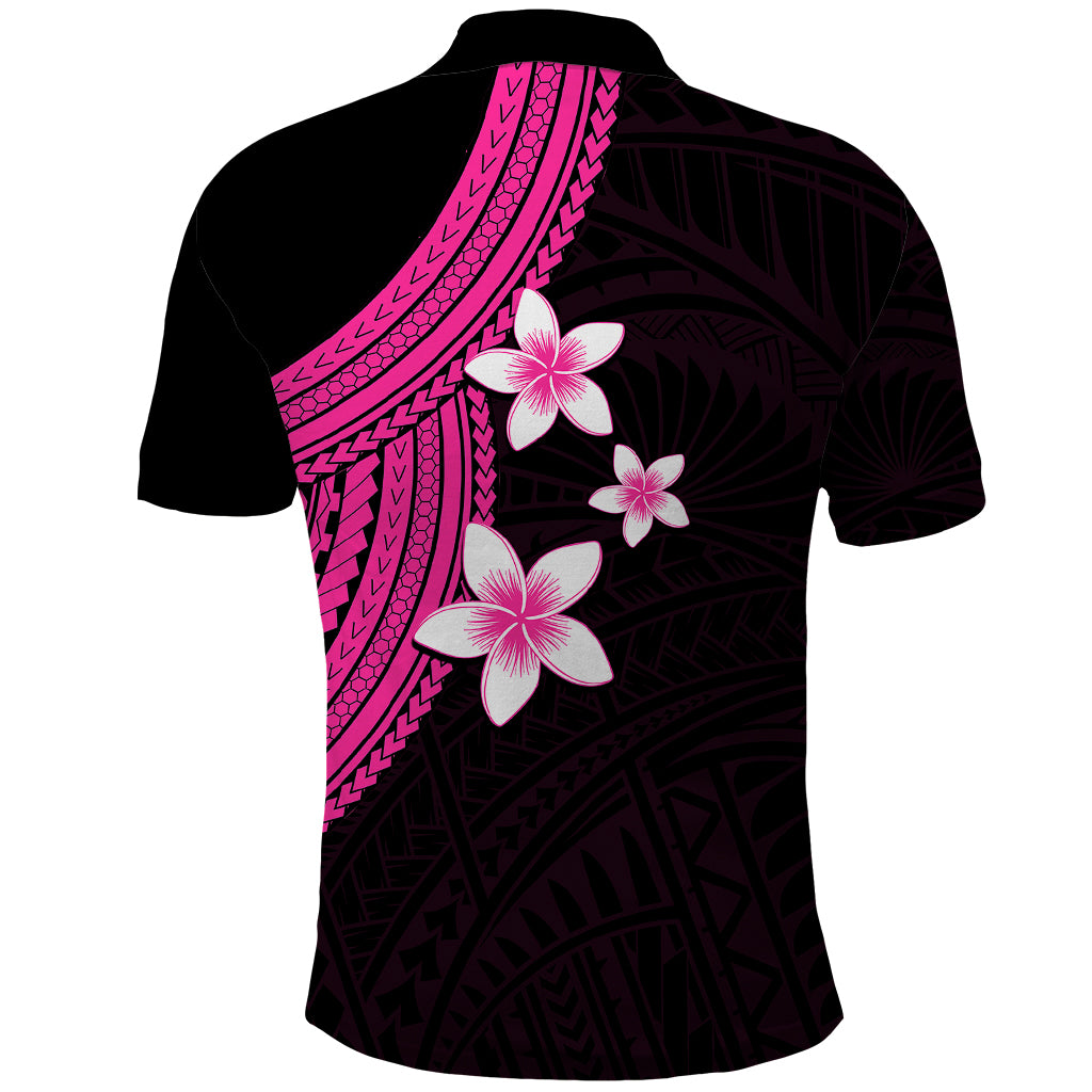 Polynesian Polo Shirt With Plumeria Flower Pink LT6 - Polynesian Pride